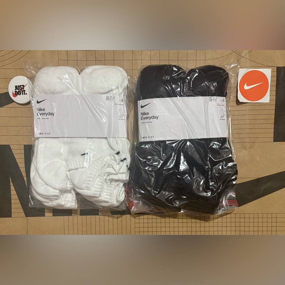 Nike everyday cotton cushioned no show ankle socks 12 pairs white black S M L XL
